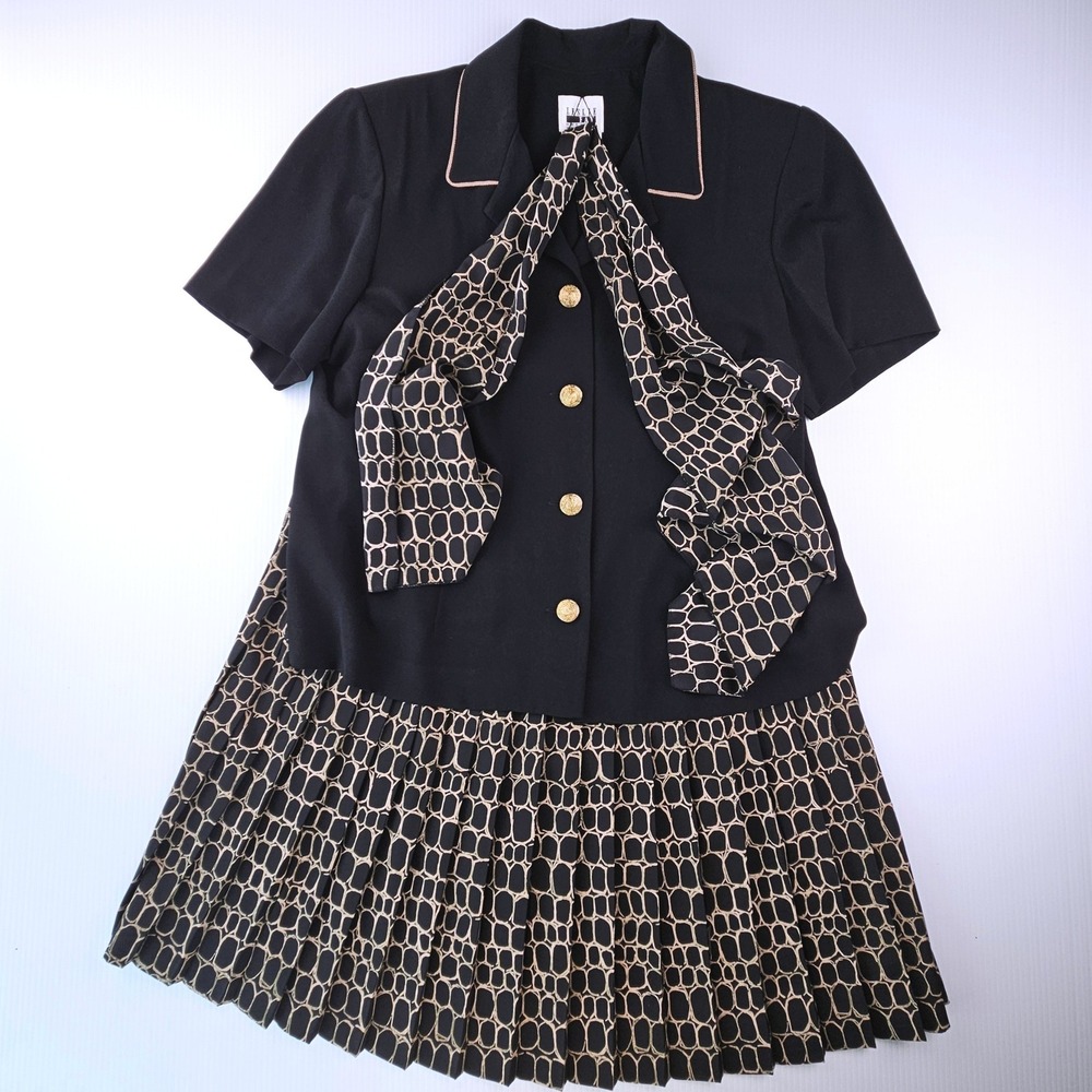 Leslie Fay Vintage‎ 3 Piece Set Black Geometric Skirt Suit Scarf 18WP Secretary